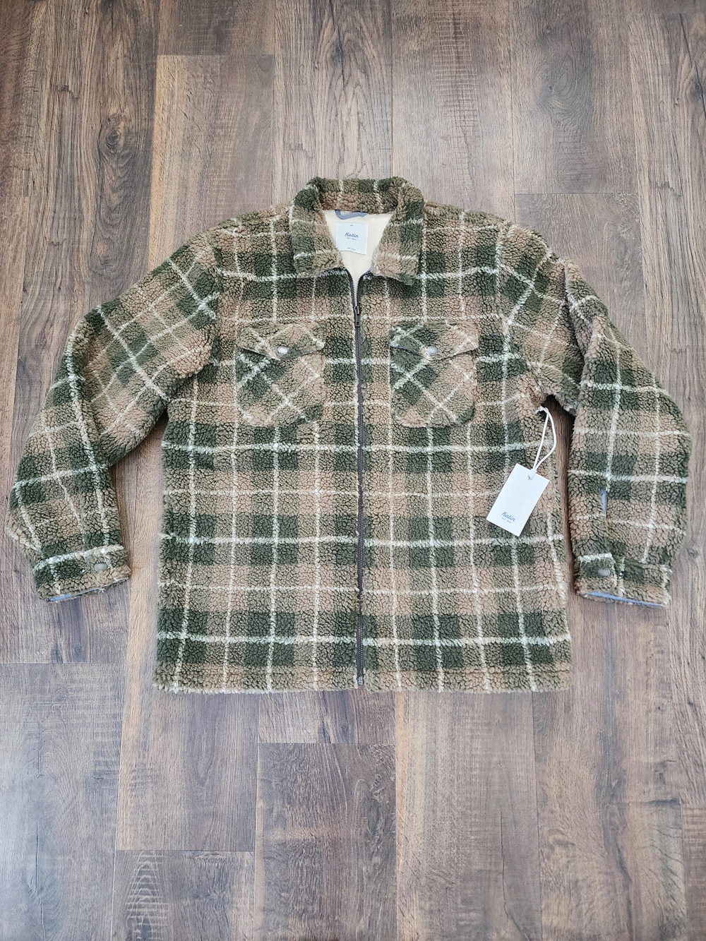 Katin Olive & Tan Plaid Sherpa Zip Jacket